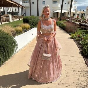 Elegant Pink Embellished Lehenga Set